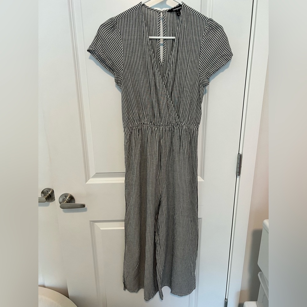 Express Gray/White Wide Leg Jumpsuit XXS